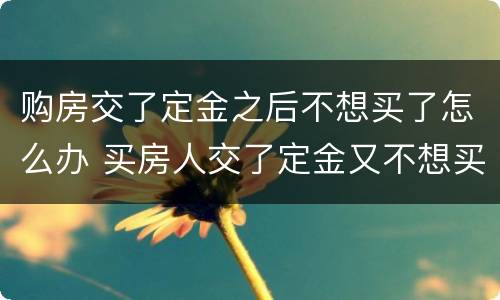 购房交了定金之后不想买了怎么办 买房人交了定金又不想买了怎么处理