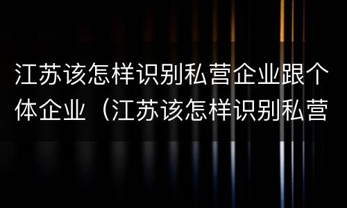 江苏该怎样识别私营企业跟个体企业（江苏该怎样识别私营企业跟个体企业的区别）