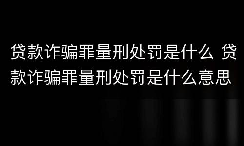 贷款诈骗罪量刑处罚是什么 贷款诈骗罪量刑处罚是什么意思