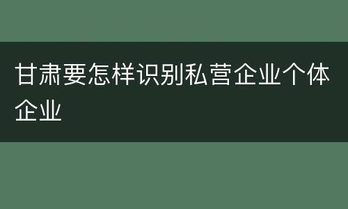 甘肃要怎样识别私营企业个体企业