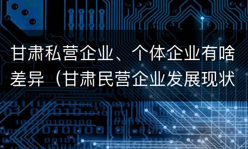 甘肃私营企业、个体企业有啥差异（甘肃民营企业发展现状）