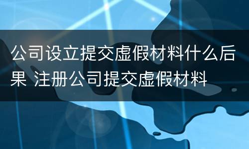 公司设立提交虚假材料什么后果 注册公司提交虚假材料