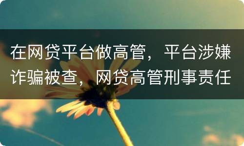 在网贷平台做高管，平台涉嫌诈骗被查，网贷高管刑事责任是什么