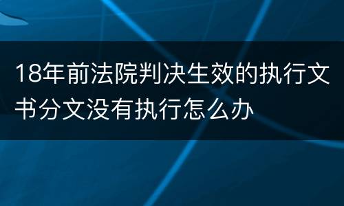 18年前法院判决生效的执行文书分文没有执行怎么办