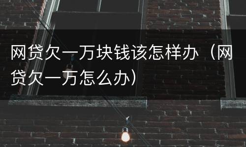 网贷欠一万块钱该怎样办（网贷欠一万怎么办）