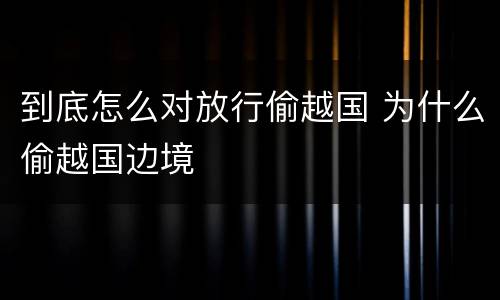 到底怎么对放行偷越国 为什么偷越国边境