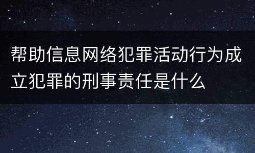 帮助信息网络犯罪活动行为成立犯罪的刑事责任是什么