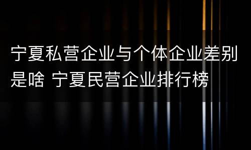 宁夏私营企业与个体企业差别是啥 宁夏民营企业排行榜