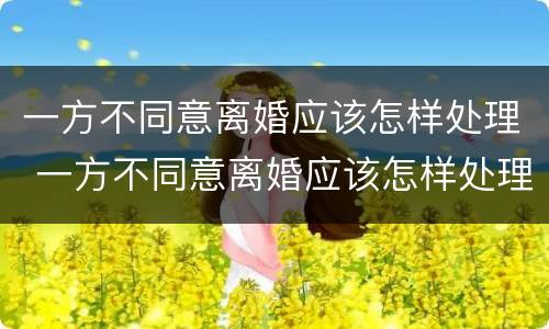 一方不同意离婚应该怎样处理 一方不同意离婚应该怎样处理好