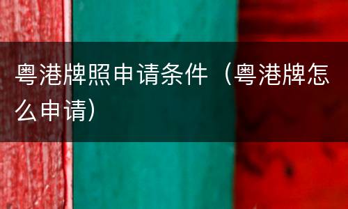 粤港牌照申请条件（粤港牌怎么申请）