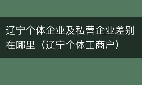 辽宁个体企业及私营企业差别在哪里（辽宁个体工商户）