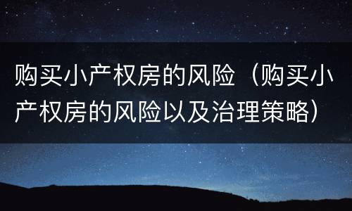 购买小产权房的风险（购买小产权房的风险以及治理策略）