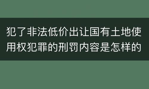犯了非法低价出让国有土地使用权犯罪的刑罚内容是怎样的