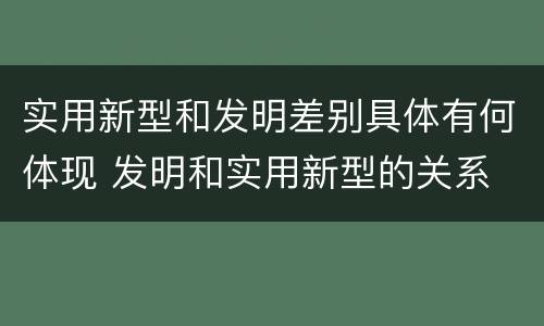 实用新型和发明差别具体有何体现 发明和实用新型的关系