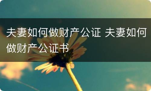 夫妻如何做财产公证 夫妻如何做财产公证书