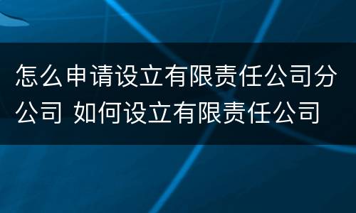 怎么申请设立有限责任公司分公司 如何设立有限责任公司