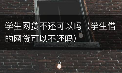 学生网贷不还可以吗（学生借的网贷可以不还吗）