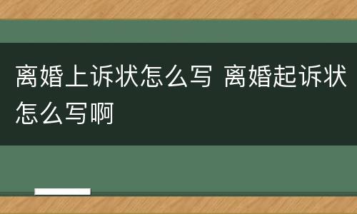 离婚上诉状怎么写 离婚起诉状怎么写啊