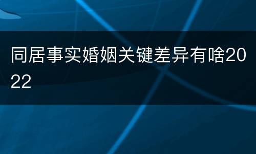 同居事实婚姻关键差异有啥2022