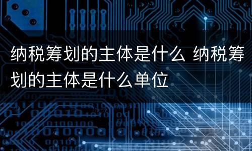 纳税筹划的主体是什么 纳税筹划的主体是什么单位
