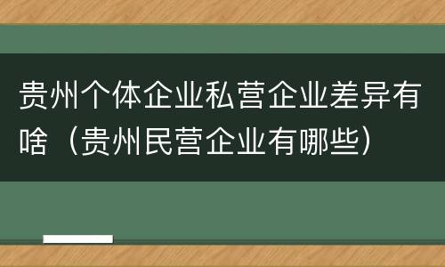贵州个体企业私营企业差异有啥（贵州民营企业有哪些）