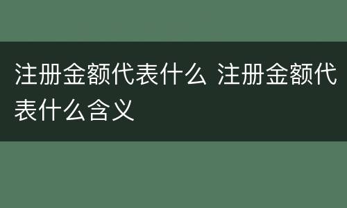 注册金额代表什么 注册金额代表什么含义