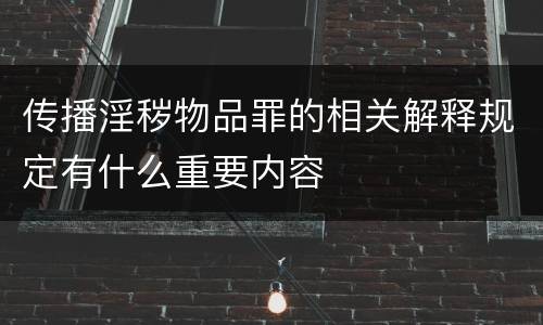 传播淫秽物品罪的相关解释规定有什么重要内容