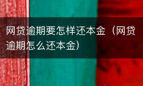 网贷逾期要怎样还本金（网贷逾期怎么还本金）