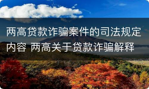 两高贷款诈骗案件的司法规定内容 两高关于贷款诈骗解释