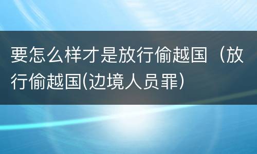 要怎么样才是放行偷越国（放行偷越国(边境人员罪）