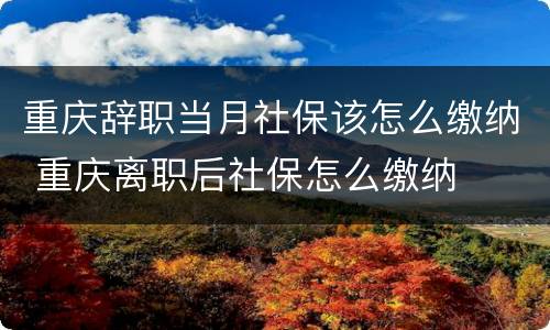 重庆辞职当月社保该怎么缴纳 重庆离职后社保怎么缴纳