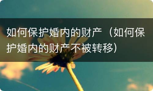 如何保护婚内的财产（如何保护婚内的财产不被转移）