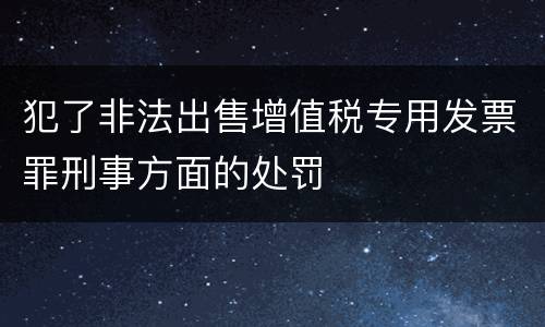 犯了非法出售增值税专用发票罪刑事方面的处罚