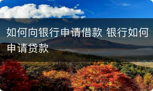 如何向银行申请借款 银行如何申请贷款