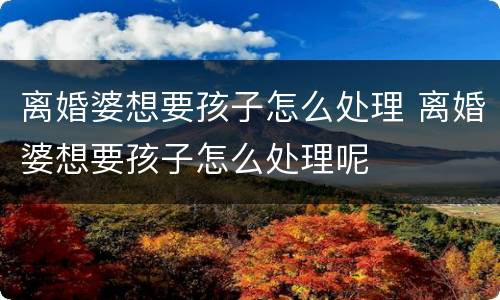 离婚婆想要孩子怎么处理 离婚婆想要孩子怎么处理呢