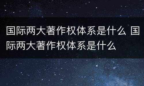 国际两大著作权体系是什么 国际两大著作权体系是什么