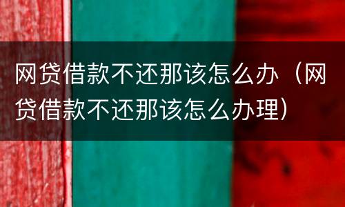网贷借款不还那该怎么办（网贷借款不还那该怎么办理）