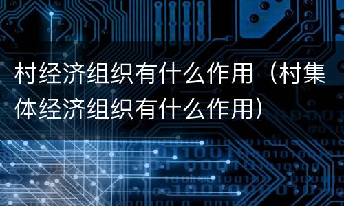 村经济组织有什么作用（村集体经济组织有什么作用）
