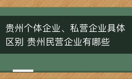 贵州个体企业、私营企业具体区别 贵州民营企业有哪些