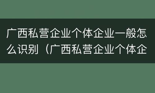 广西私营企业个体企业一般怎么识别（广西私营企业个体企业一般怎么识别的）