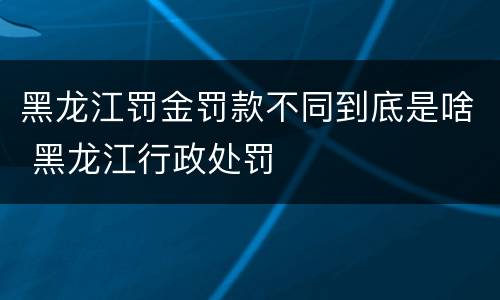 黑龙江罚金罚款不同到底是啥 黑龙江行政处罚