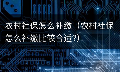 农村社保怎么补缴（农村社保怎么补缴比较合适?）
