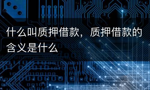 什么叫质押借款，质押借款的含义是什么