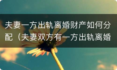 夫妻一方出轨离婚财产如何分配（夫妻双方有一方出轨离婚财产怎么分）