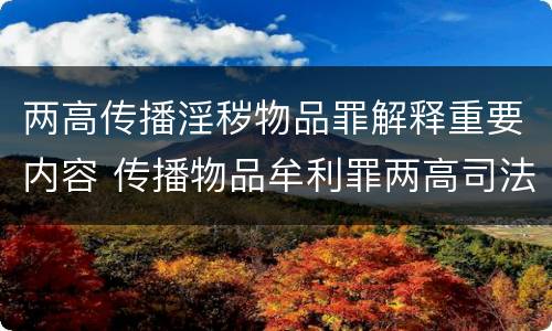 两高传播淫秽物品罪解释重要内容 传播物品牟利罪两高司法解释