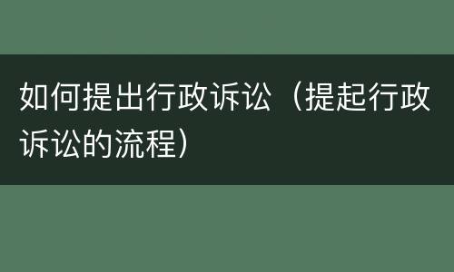 如何提出行政诉讼（提起行政诉讼的流程）