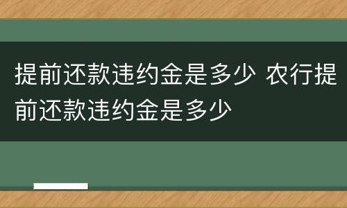 提前还款违约金是多少 农行提前还款违约金是多少