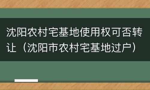 沈阳农村宅基地使用权可否转让（沈阳市农村宅基地过户）