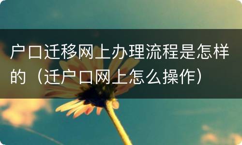 户口迁移网上办理流程是怎样的（迁户口网上怎么操作）