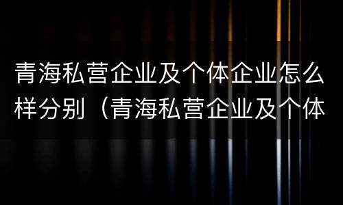 青海私营企业及个体企业怎么样分别（青海私营企业及个体企业怎么样分别交税）